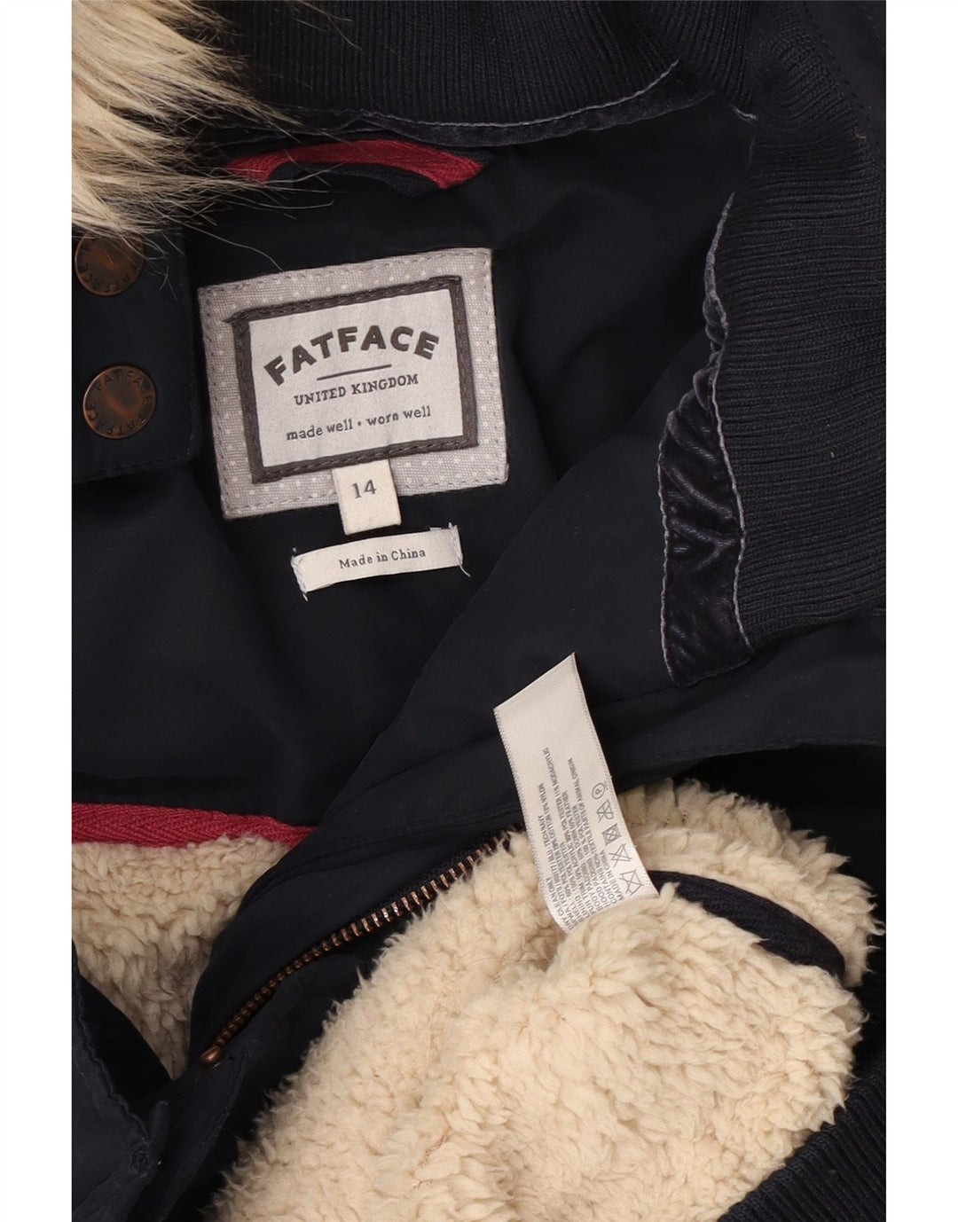 Gilet acolchoado com capuz feminino Fat Face UK 14 grande poliéster azul marinho