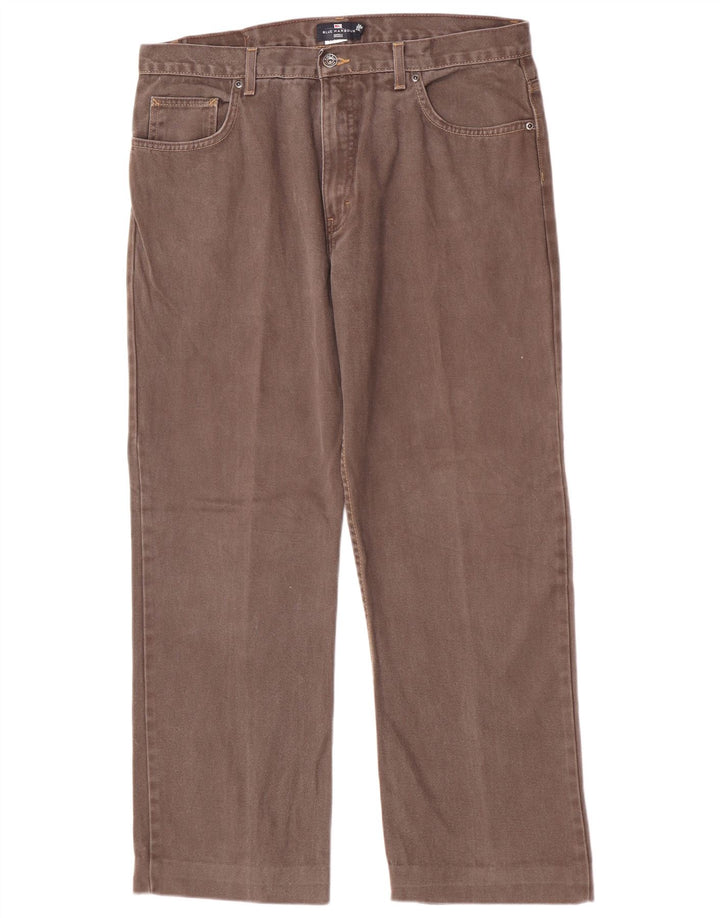 Calça jeans reta masculina Marks & Spencer Blue Harbor W36 L28 algodão marrom