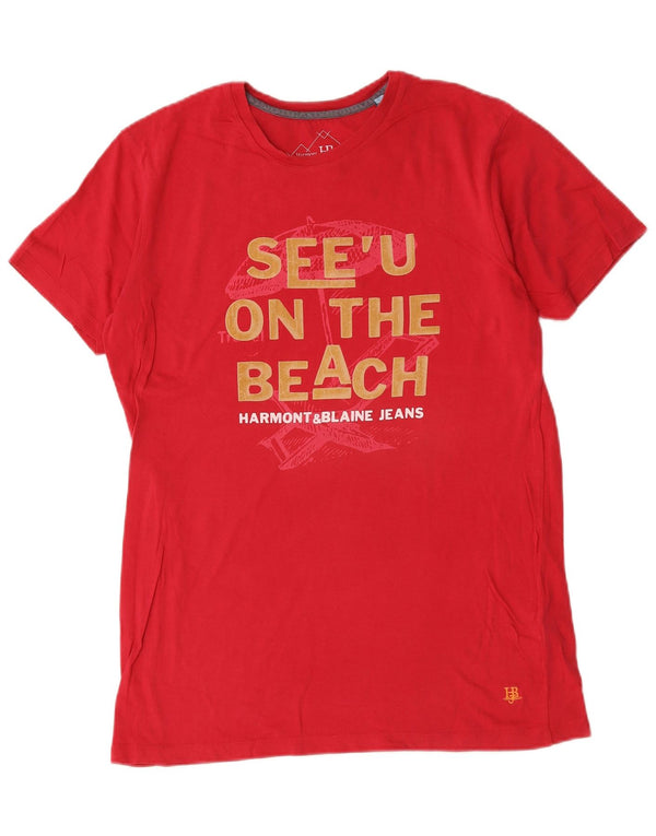 Camiseta gráfica masculina Harmont & Blaine Top grande de algodão vermelho