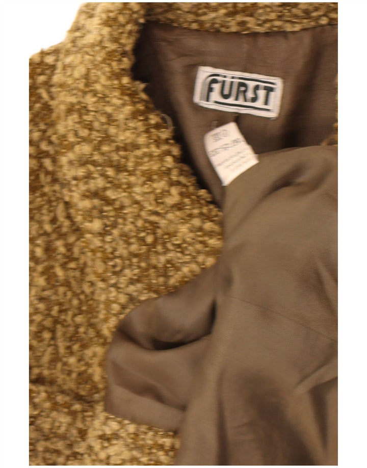 Jaqueta Blazer Feminina Vintage com 4 Botões Reino Unido 14 Acrílico Salpicado Cáqui Médio