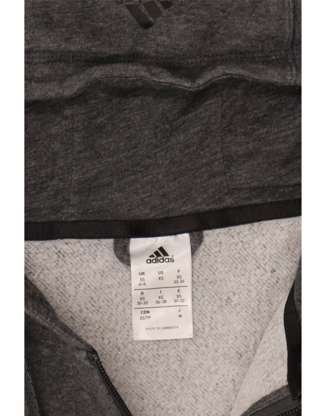 ADIDAS Womens Oversized Graphic Zip Hoodie Sweater UK 4/6 XS Grey Cotton Vintage Adidas and Second-Hand Adidas from Messina Hembry 