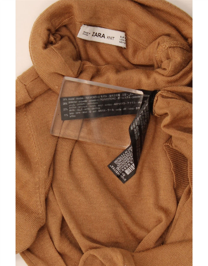 Suéter feminino Zara com gola redonda Reino Unido 12 modal marrom médio