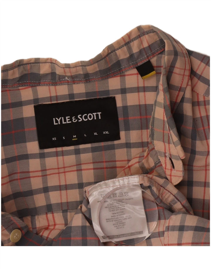 Camisa masculina de manga curta Lyle & Scott algodão xadrez bege médio