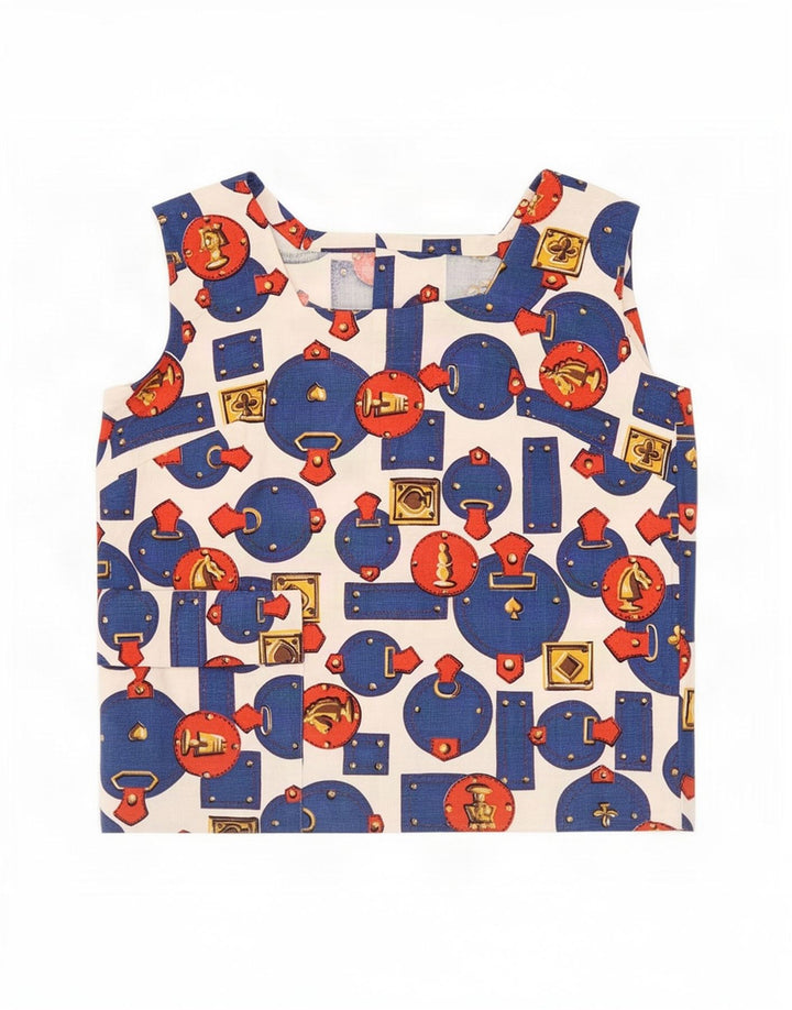 Blusa feminina vintage sem mangas UK 12 média multicolorida geométrica