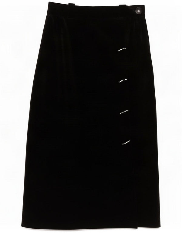 Saia maxi feminina de veludo vintage pequena W26 algodão preto