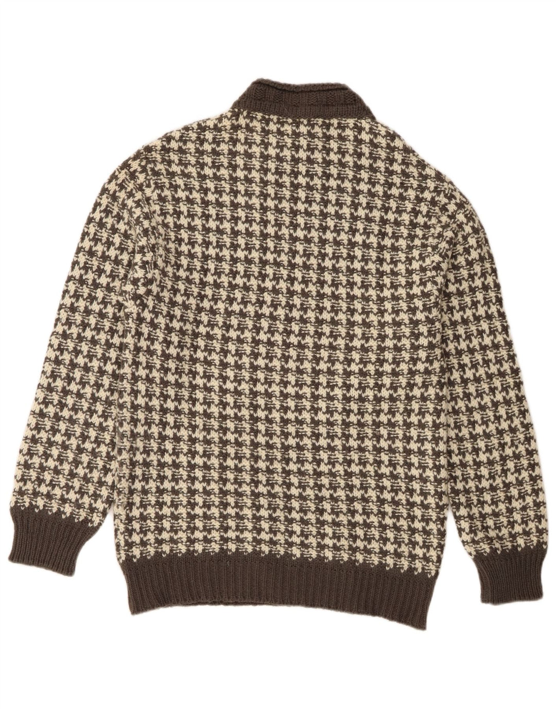 Suéter vintage masculino com gola redonda XS cinza houndstooth lã