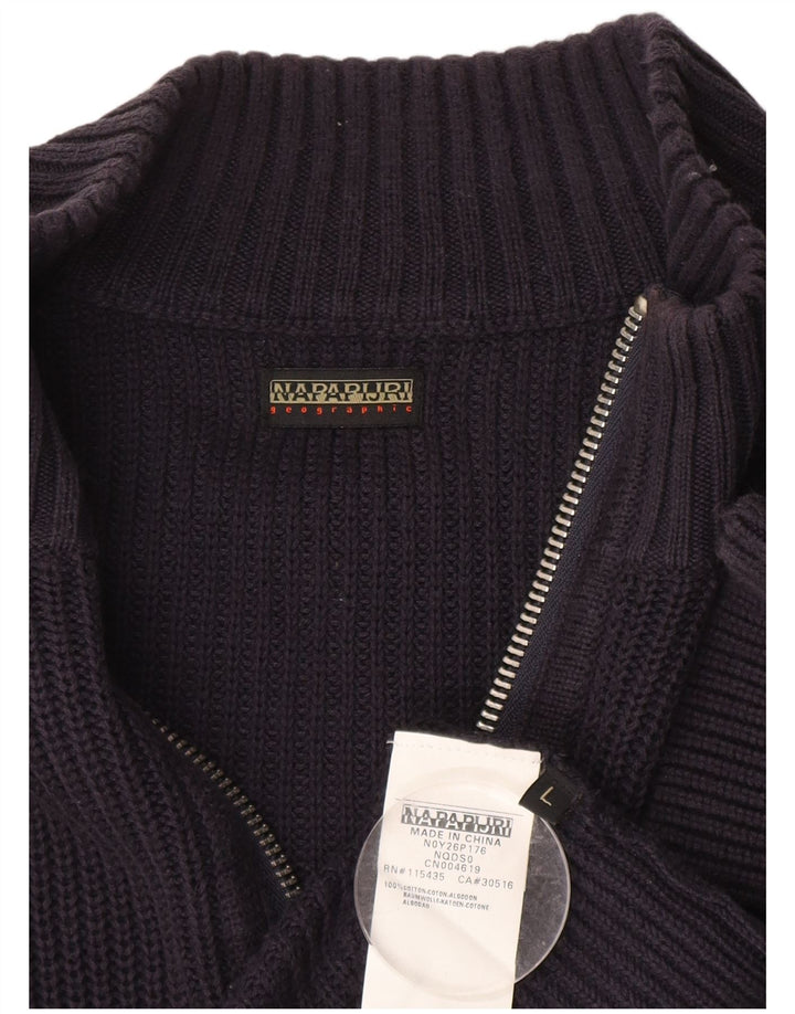 Suéter cardigã masculino geográfico NAPAPIJRI grande algodão azul marinho