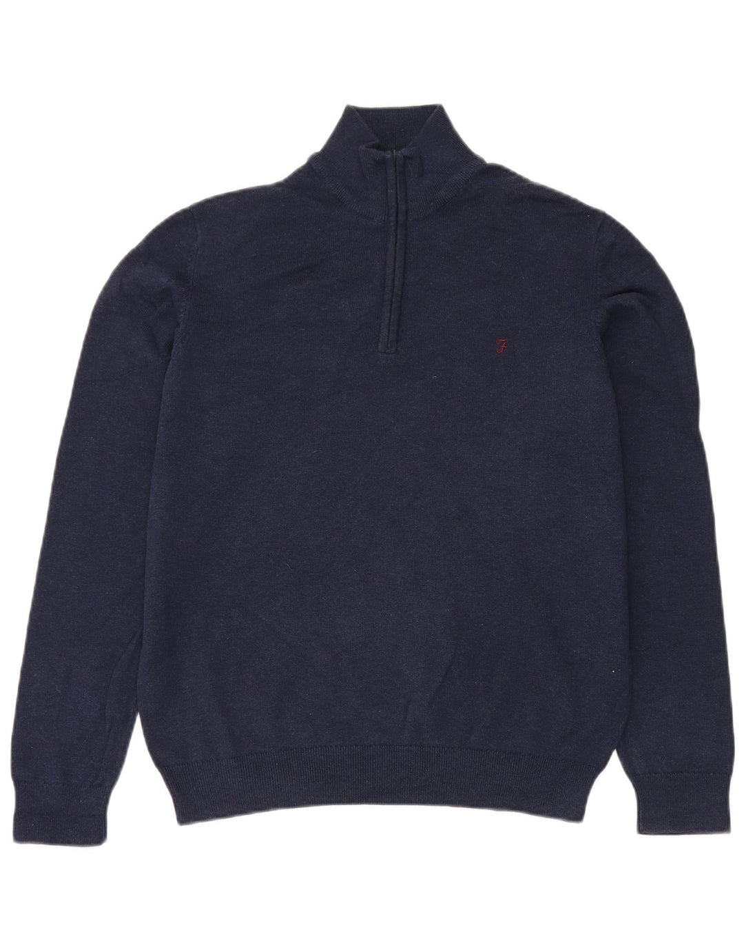 Suéter masculino Farah com zíper e gola grande de algodão azul marinho