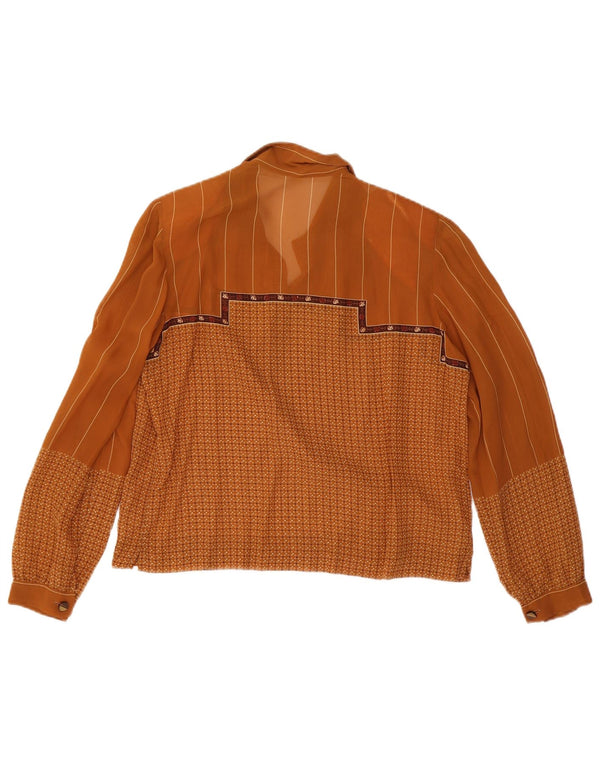Blusa feminina vintage manga comprida top IT 48 XL marrom geométrico