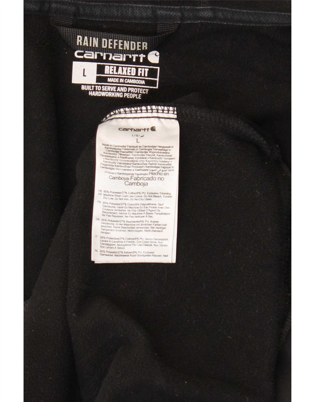 Suéter Carhartt masculino com capuz e zíper relaxado grande poliéster preto