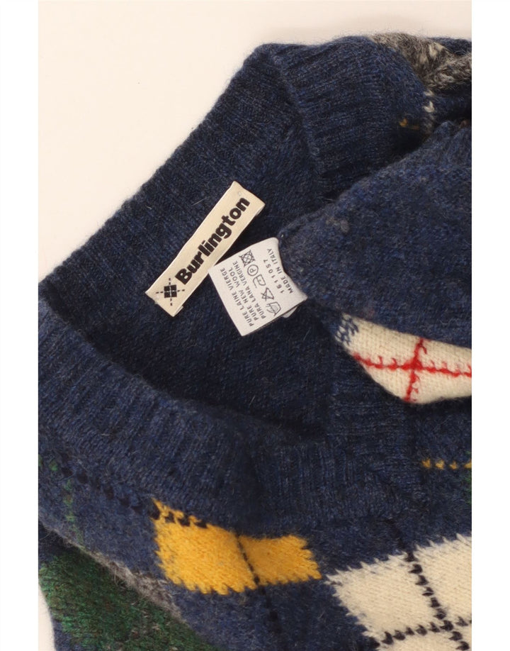 Suéter masculino Burlington com decote em V azul médio Argyle/Diamante lã nova