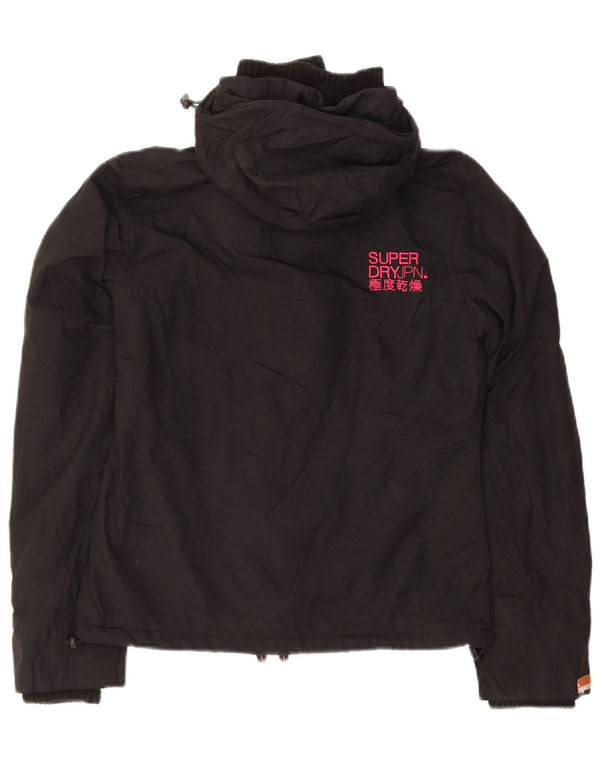 Jaqueta corta-vento feminina Superdry com capuz Reino Unido 10 pequeno preto nylon