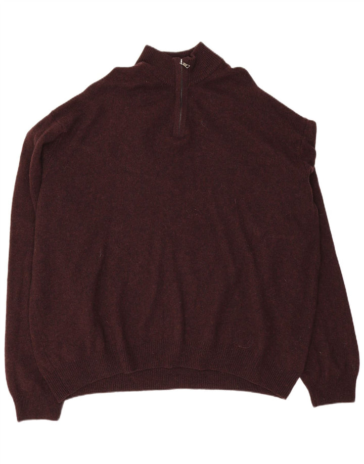 Suéter masculino MARKS & SPENCER com zíper e gola 4XL lã cor de vinho