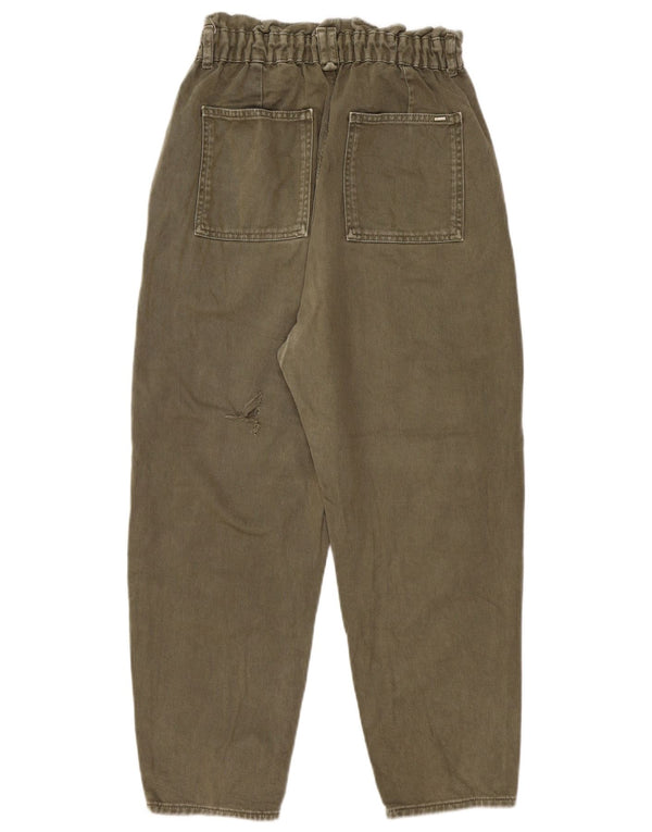 Calça jeans feminina Zara com cintura alta e cintura alta EU 40 Médio W30 L25 Cáqui