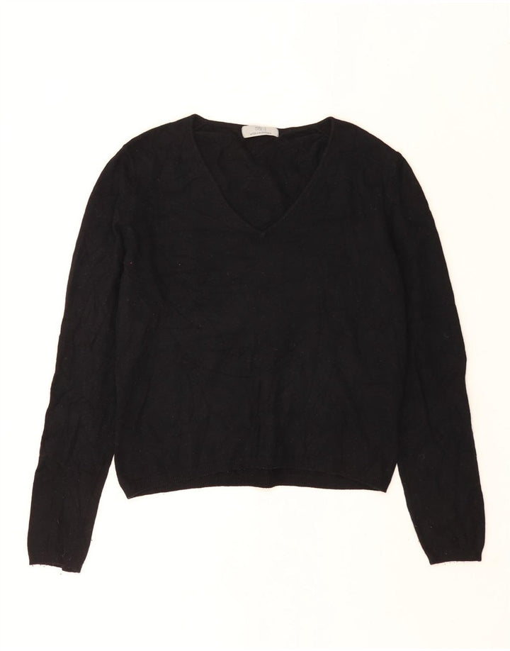 Suéter feminino Marks & Spencer com decote em V e gola V Reino Unido 14 médio preto