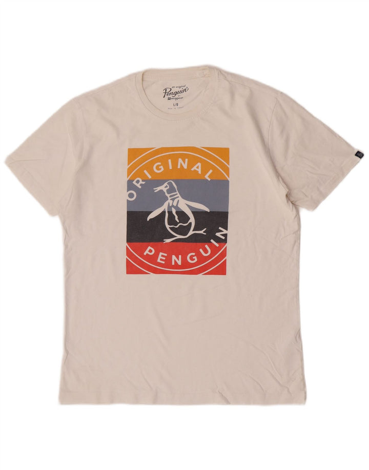 Camiseta gráfica masculina Penguin Top grande de algodão branco