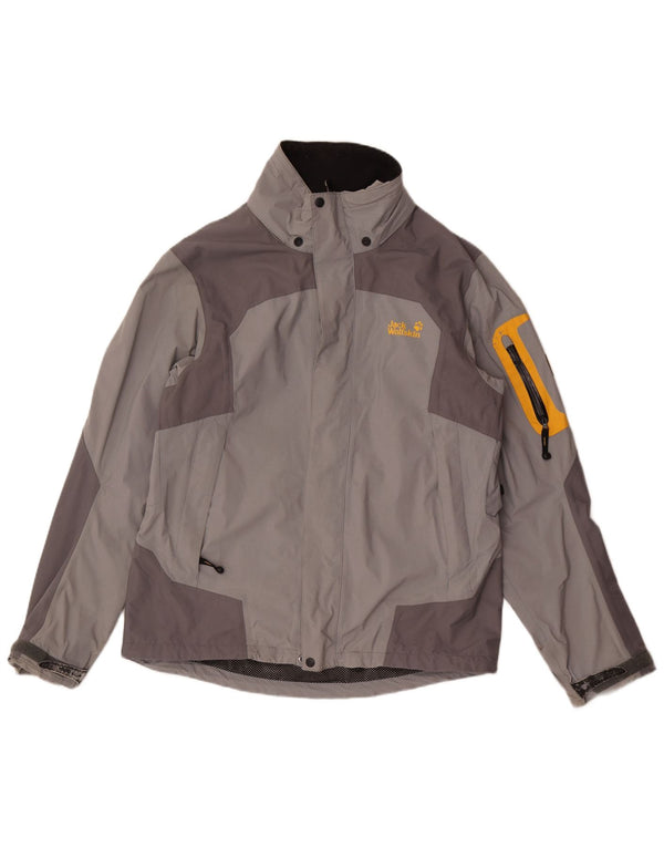 Jaqueta de chuva masculina Jack Wolfskin UK 40/42 grande cinza colorblock poliamida