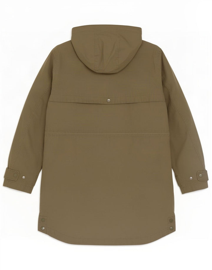 Capa de chuva feminina com capuz Joules UK 12 médio cáqui
