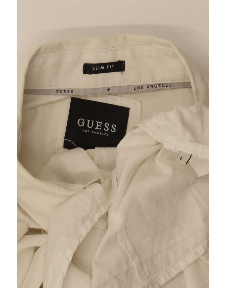 Camisa masculina Guess Slim Fit grande branca