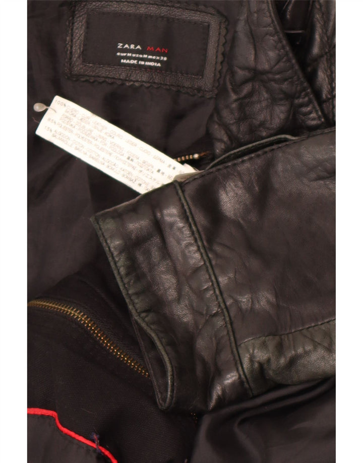Jaqueta de couro masculina ZARA UK 38 couro preto médio