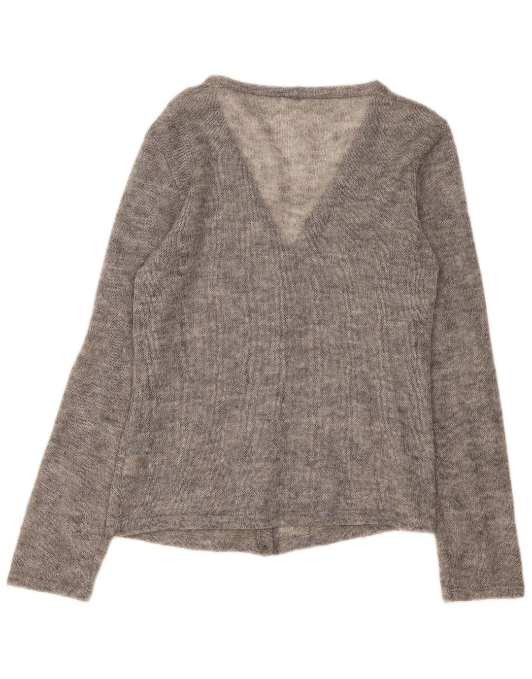 Suéter cardigã feminino vintage Reino Unido 16 grande elastano manchado cinza