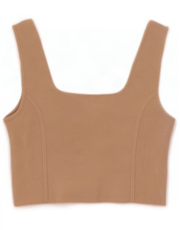 Top curto feminino sem mangas Zara Reino Unido 8 pequeno bege nylon