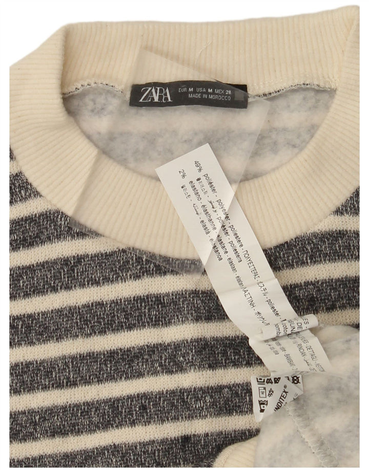 Suéter feminino ZARA com gola redonda e poliéster listrado preto médio UK 14