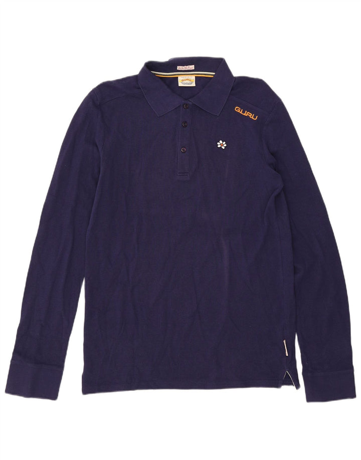 Camisa polo masculina Guru de manga comprida grande algodão azul marinho
