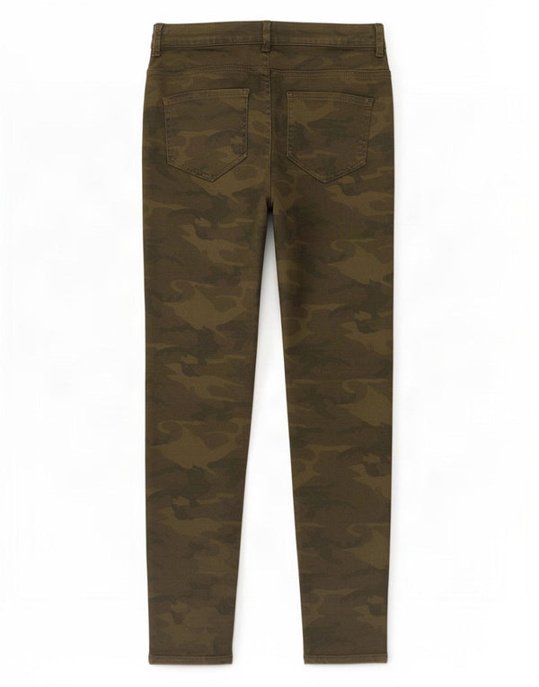 Calça feminina casual skinny Zara EU 40 médio W30 L28 camuflagem cáqui