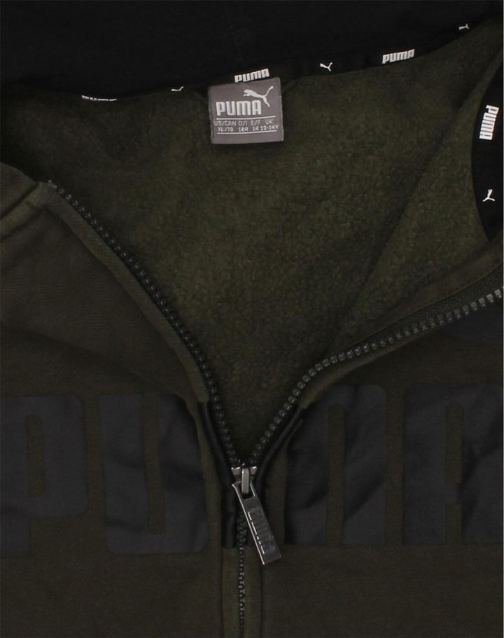 PUMA Boys Graphic Zip Hoodie Sweater 12-13 Years Khaki Cotton | Vintage Puma | Thrift | Second-Hand Puma | Used Clothing | Messina Hembry 