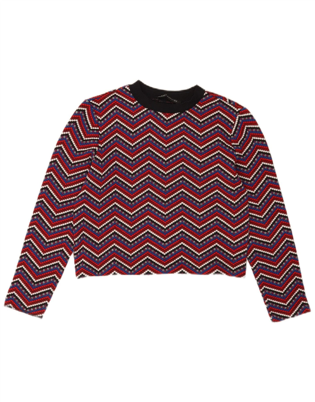 Zara Top curto feminino manga comprida Reino Unido 12 médio multicolorido Chevron