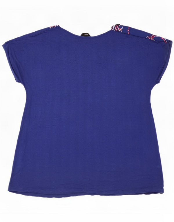 M&Co Blusa feminina Top UK 16 grande viscose geométrica azul