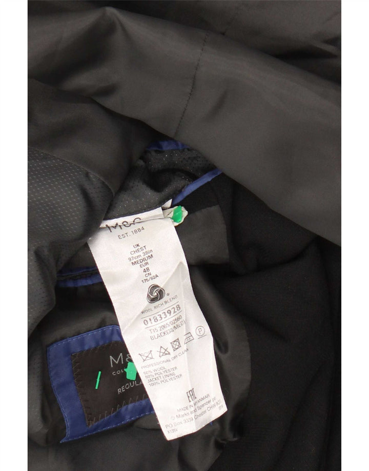 Jaqueta blazer masculina de 2 botões Marks & Spencer Reino Unido 38 médio preto lã nova