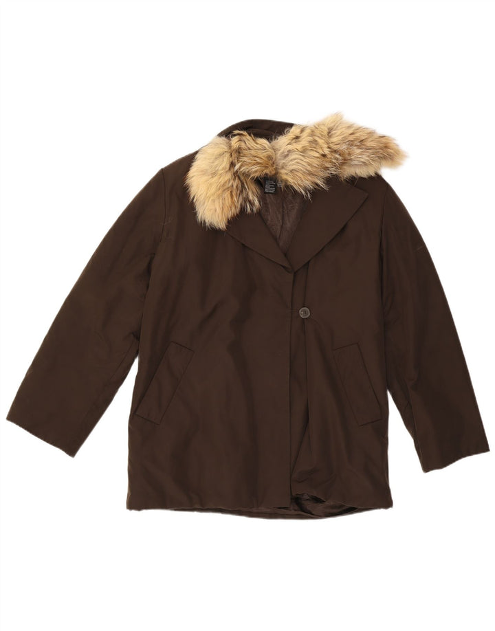 Jaqueta Parka Feminina Zara UK 14 Poliéster Marrom Médio