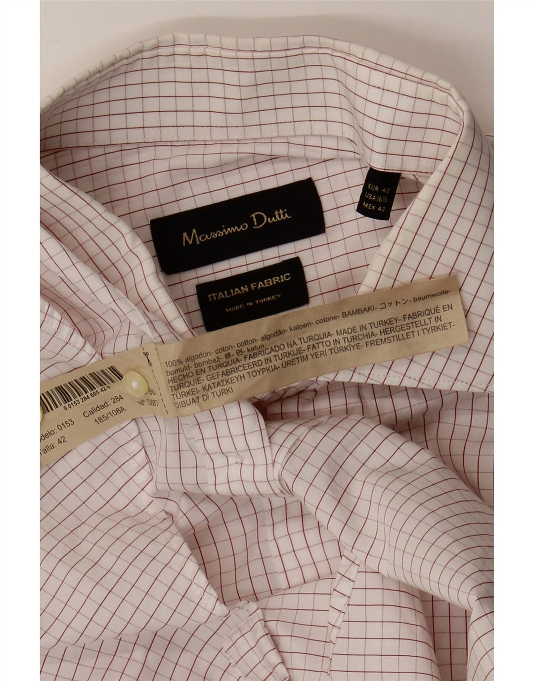 Camisa masculina Massimo Dutti EU 42 grande algodão xadrez branco