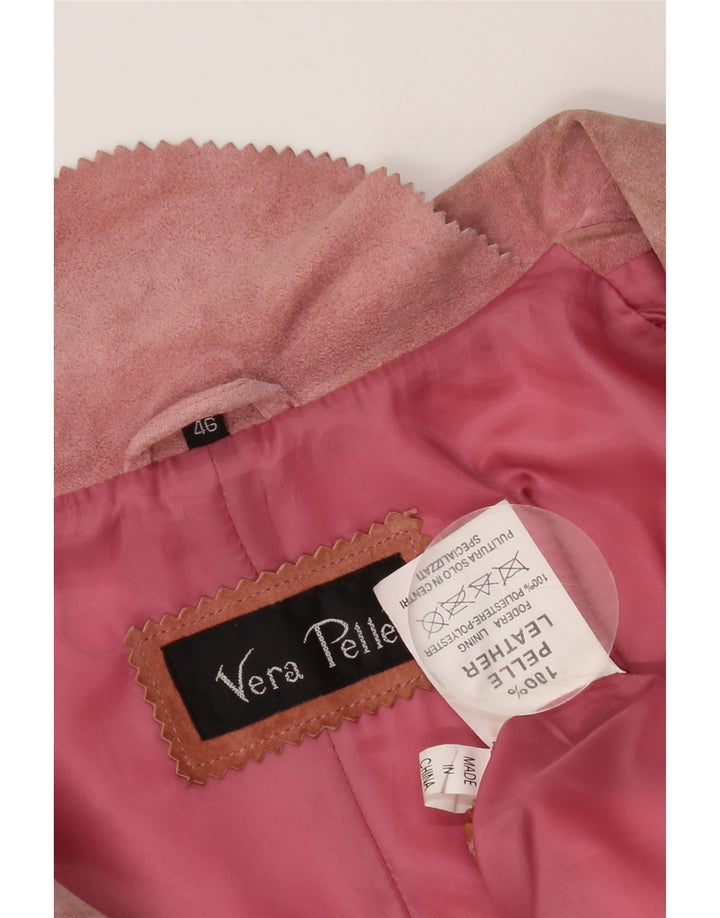 Jaqueta blazer feminina vintage de camurça com 2 botões IT 46 couro rosa grande