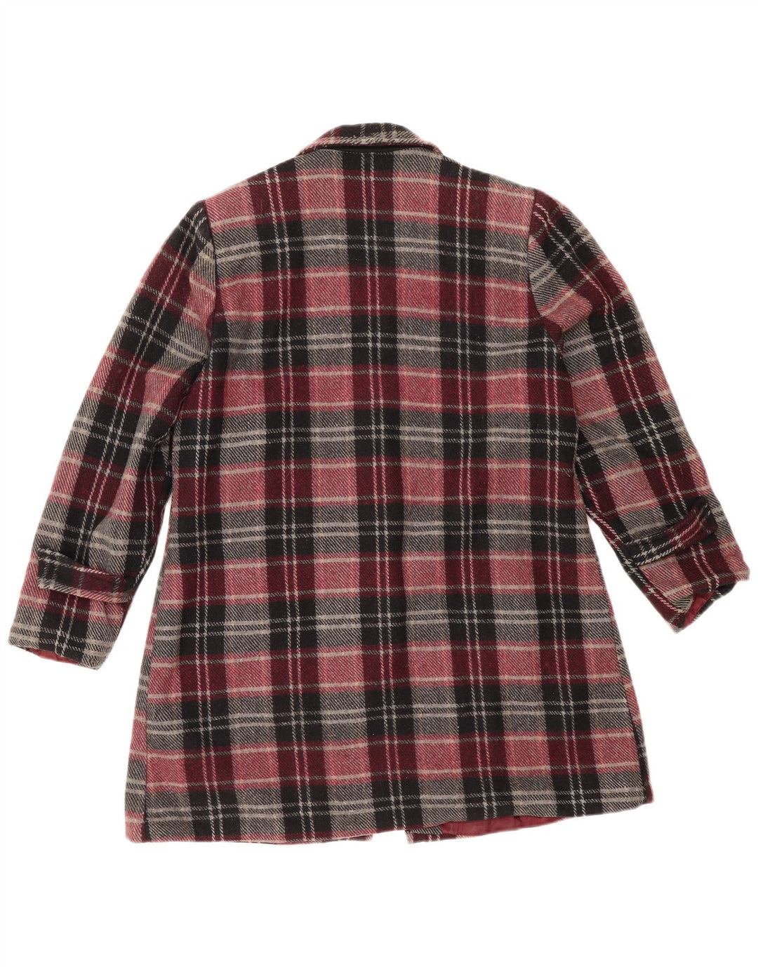 Sobretudo feminino vintage IT 48 XL lã xadrez borgonha