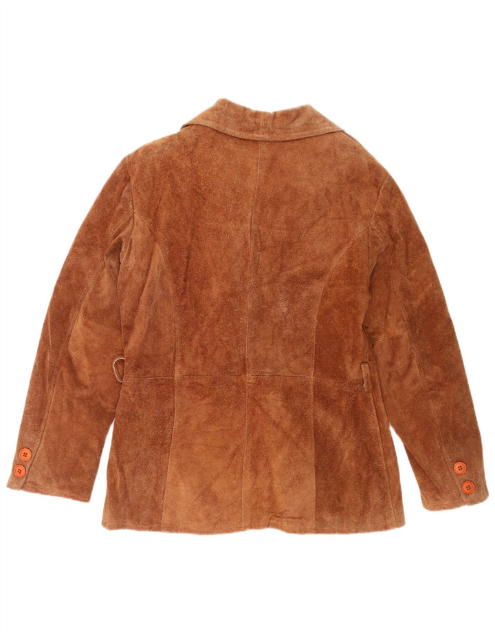 Casaco feminino vintage de camurça com peito duplo Reino Unido 16 grande couro marrom