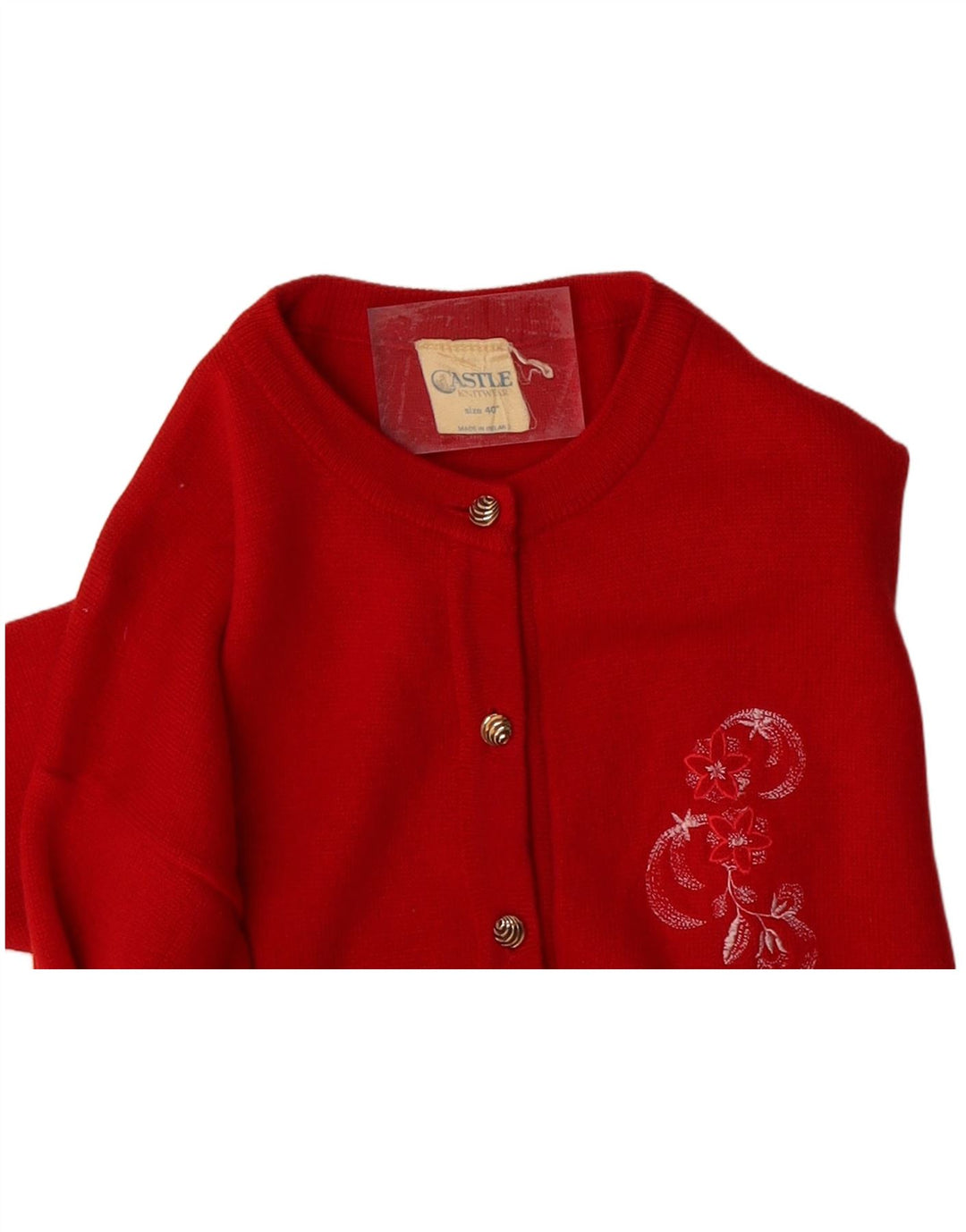 Suéter cardigã feminino VINTAGE EU 40 lã vermelha média
