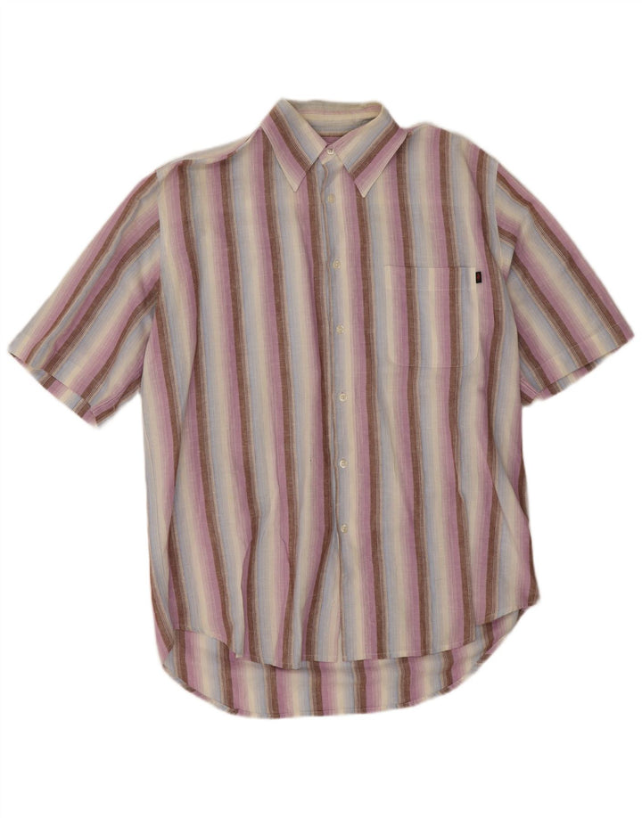 Camisa masculina de manga curta Marlboro Classics grande linho listrado multicolorido