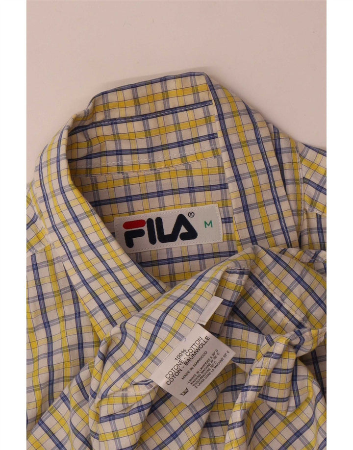 Fila Camisa masculina de manga curta de algodão xadrez amarelo médio
