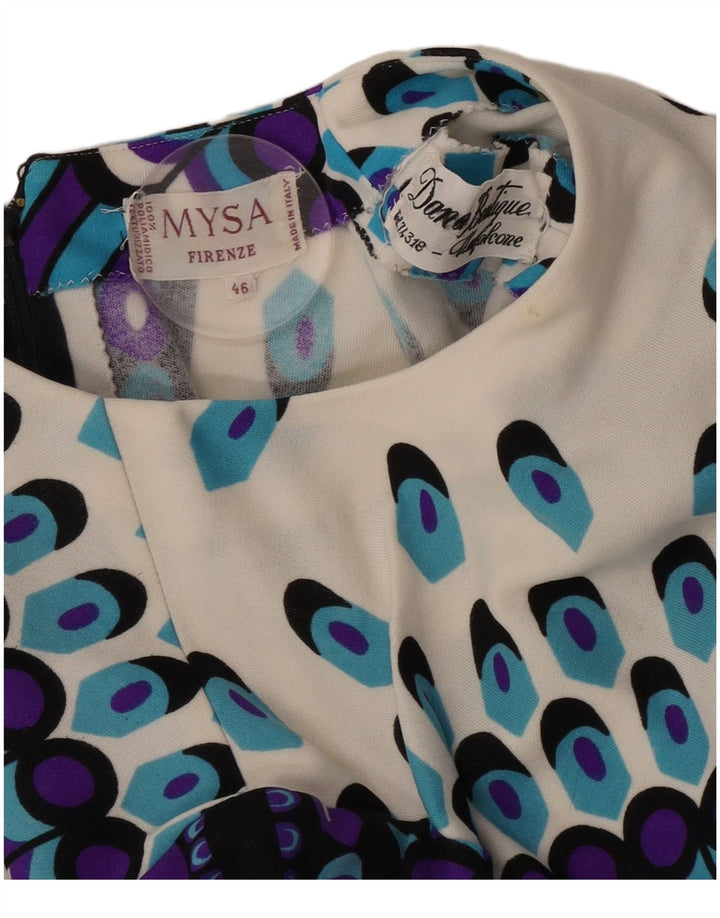 Conjunto de saia feminina vintage de 2 peças IT 46 grande W28 poliamida geométrica branca