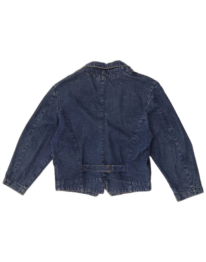 Jaqueta blazer jeans feminina vintage com peito duplo Reino Unido 14 algodão azul médio