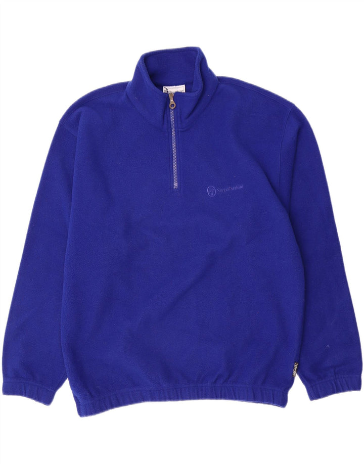 Sergio Tacchini Suéter masculino de lã com zíper e gola média azul poliéster