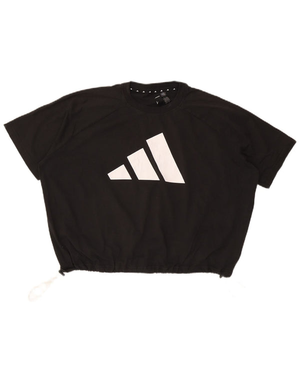 Adidas Womens Crop Oversized Graphic T-Shirt Top Reino Unido 10 Pequeno Algodão Preto