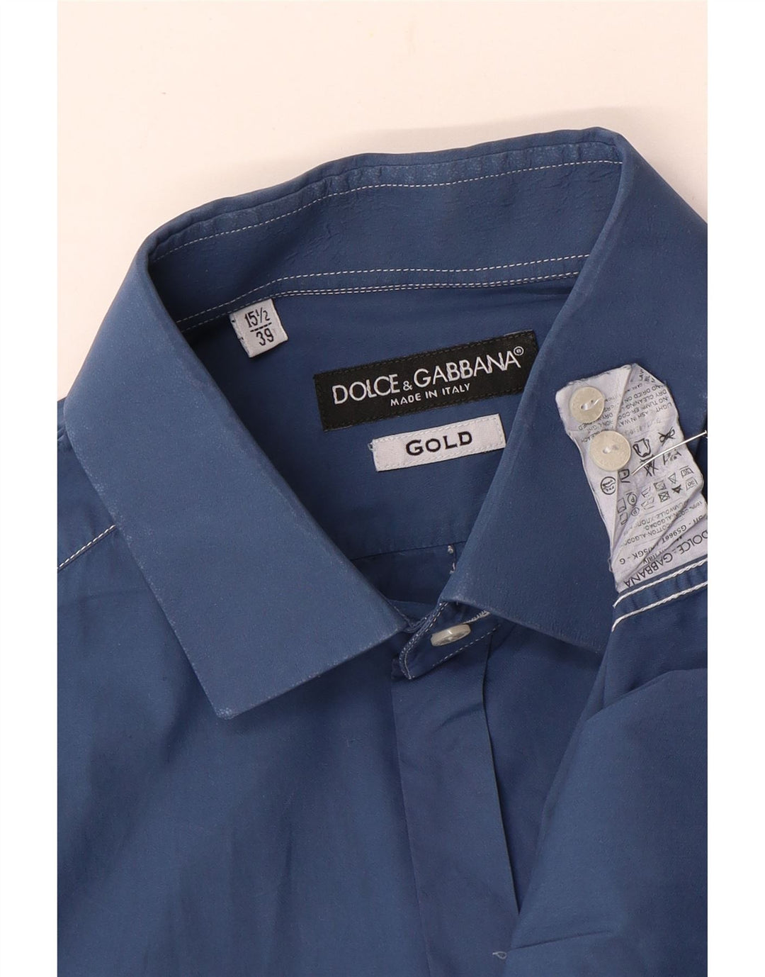 Camisa masculina Dolce & Gabbana tamanho 15 1/2 39 algodão azul médio