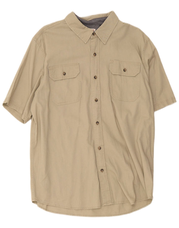 Wrangler Camisa masculina de manga curta regular fit grande algodão cáqui