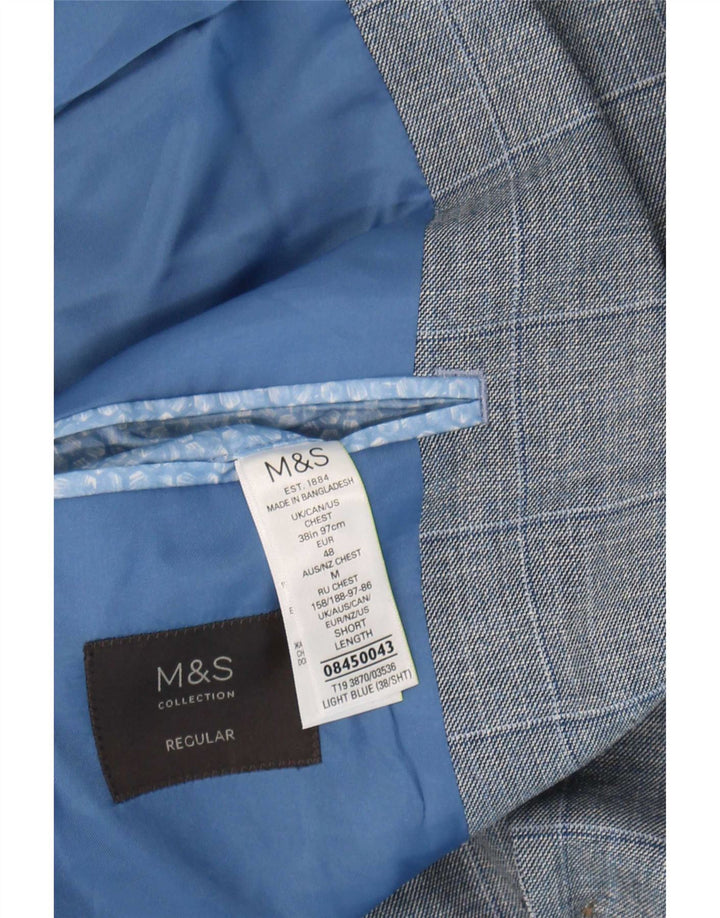 Jaqueta blazer masculina de 2 botões Marks & Spencer Reino Unido 38 xadrez azul médio