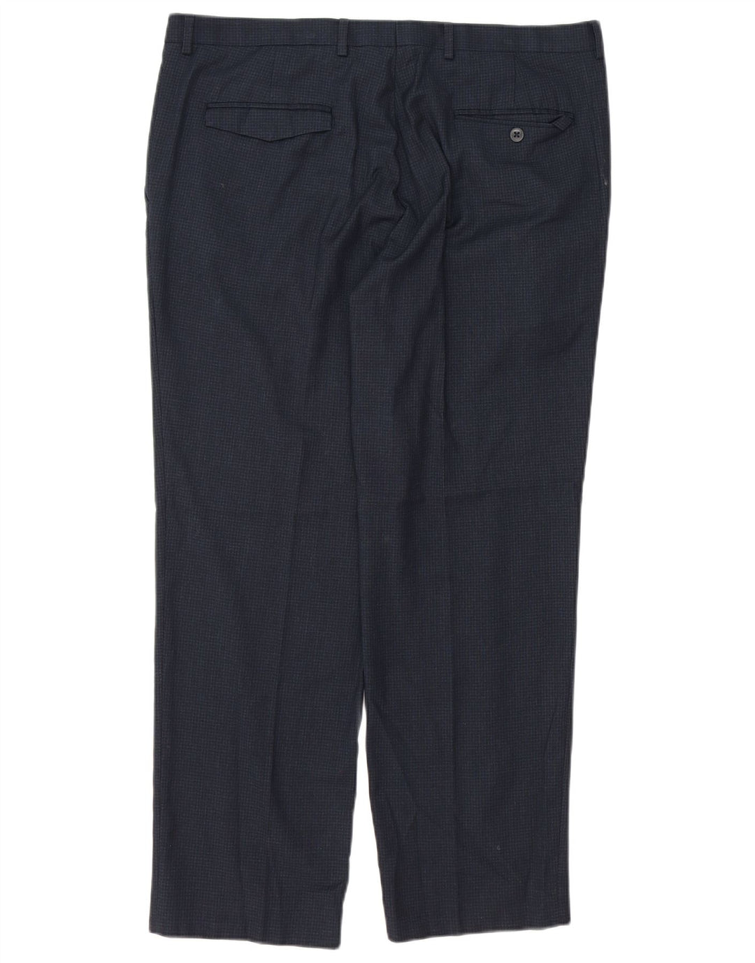 Calça masculina Marks & Spencer sob medida W36 L29 azul marinho xadrez