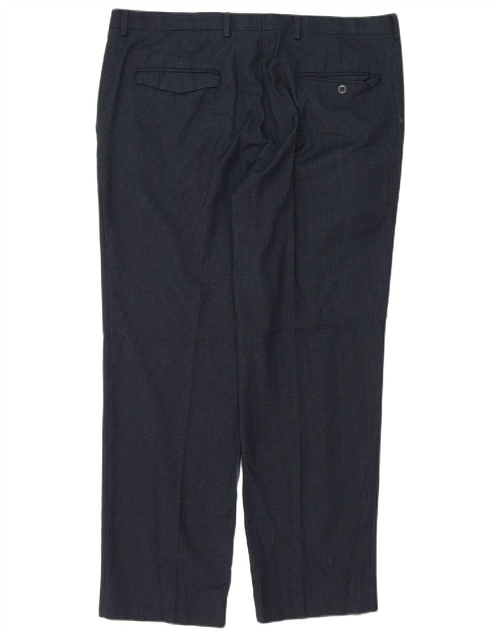 Calça masculina Marks & Spencer sob medida W36 L29 azul marinho xadrez